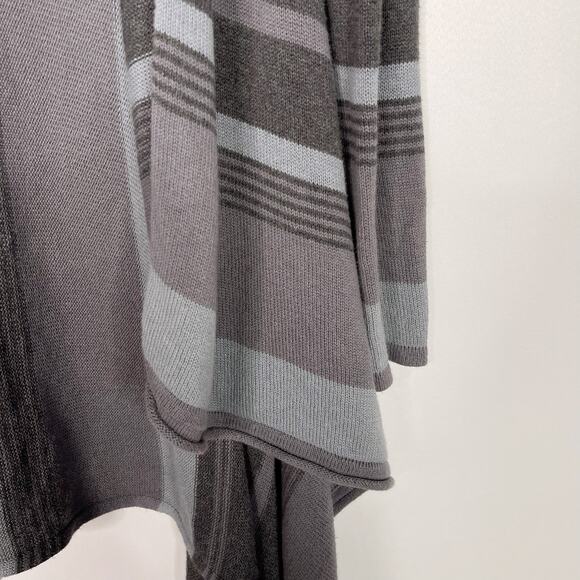 Athleta XS Gray Striped Cotton Cashmere Draped Open Front Cardigan Sweater Hood - Picture 5 of 8